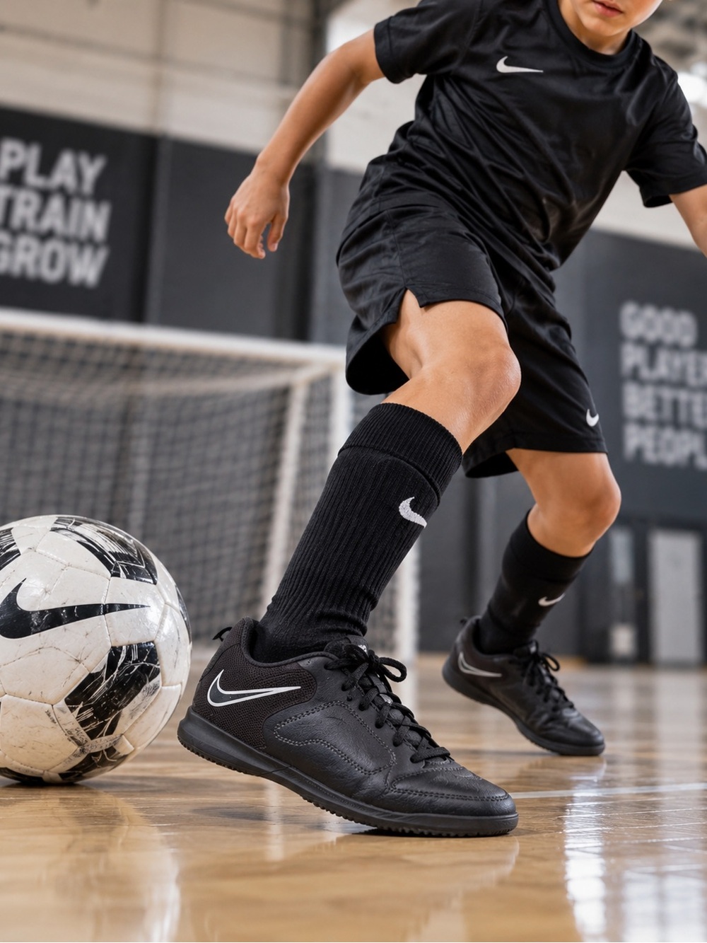 Nike Black Indoor Soccer Sneakers with White Swoosh